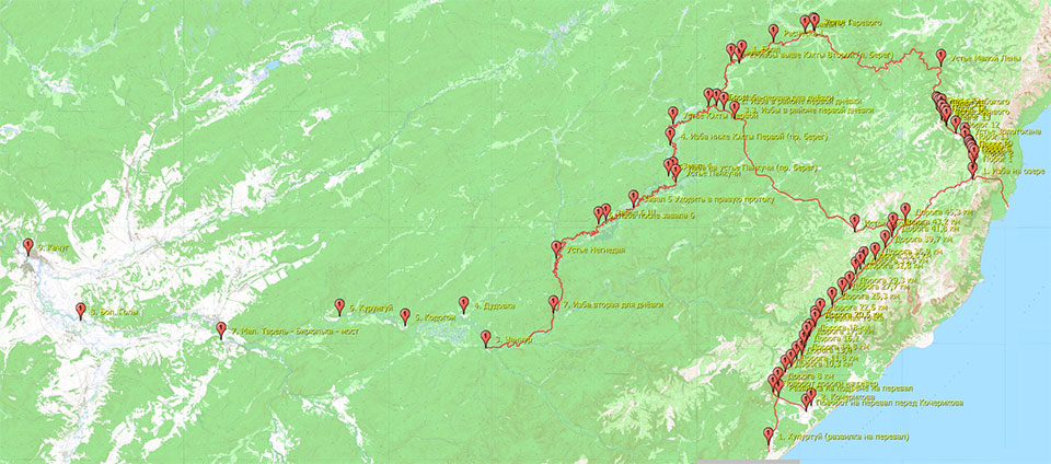 маршрут на исток Лены по картам